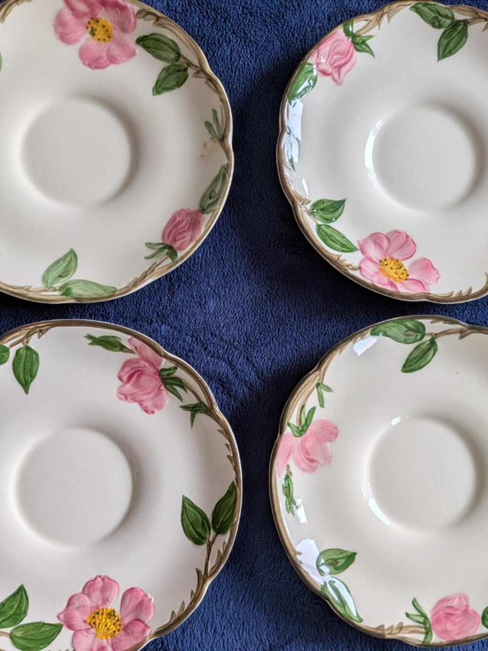 4 Vintage Franciscan Desert Rose Saucers -USA -Round Stamp 5.75 inches